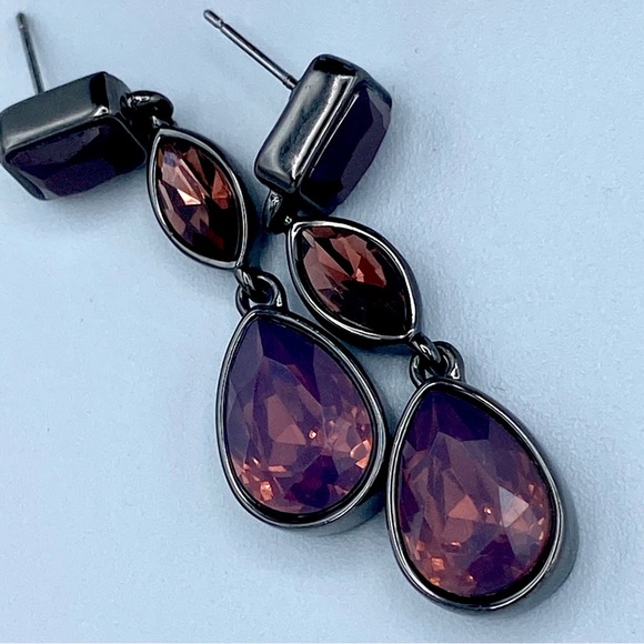Gorgeous Glass Rhinestone Red Purple Pink Lulu Avenue Drop Earrings - Picture 3 of 7